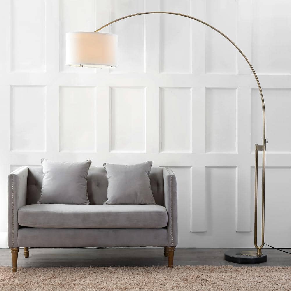 Elegant 84'' Antique Gold Arc Floor Lamp with White Cotton Shade