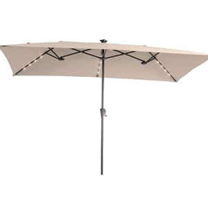 11 x 7 ft. Steel Solar-powered Double-Sided Market Patio Umbrella with Canopy Outdoor Table Umbrella in Beige