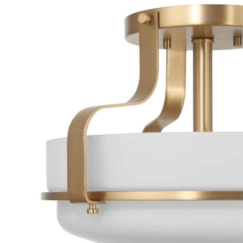 Allegra White and Gold Glass Drum Semi-Flush Mount Light