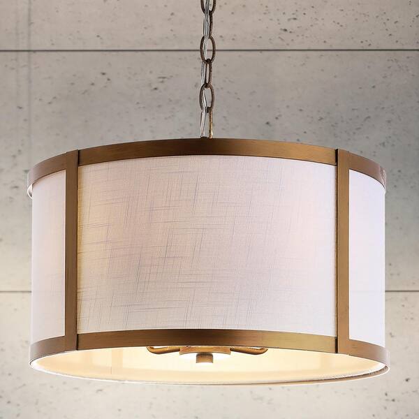 JONATHAN Y Thatcher 17 in. 4-Light Metal LED Pendant-Light, Gold/White ...