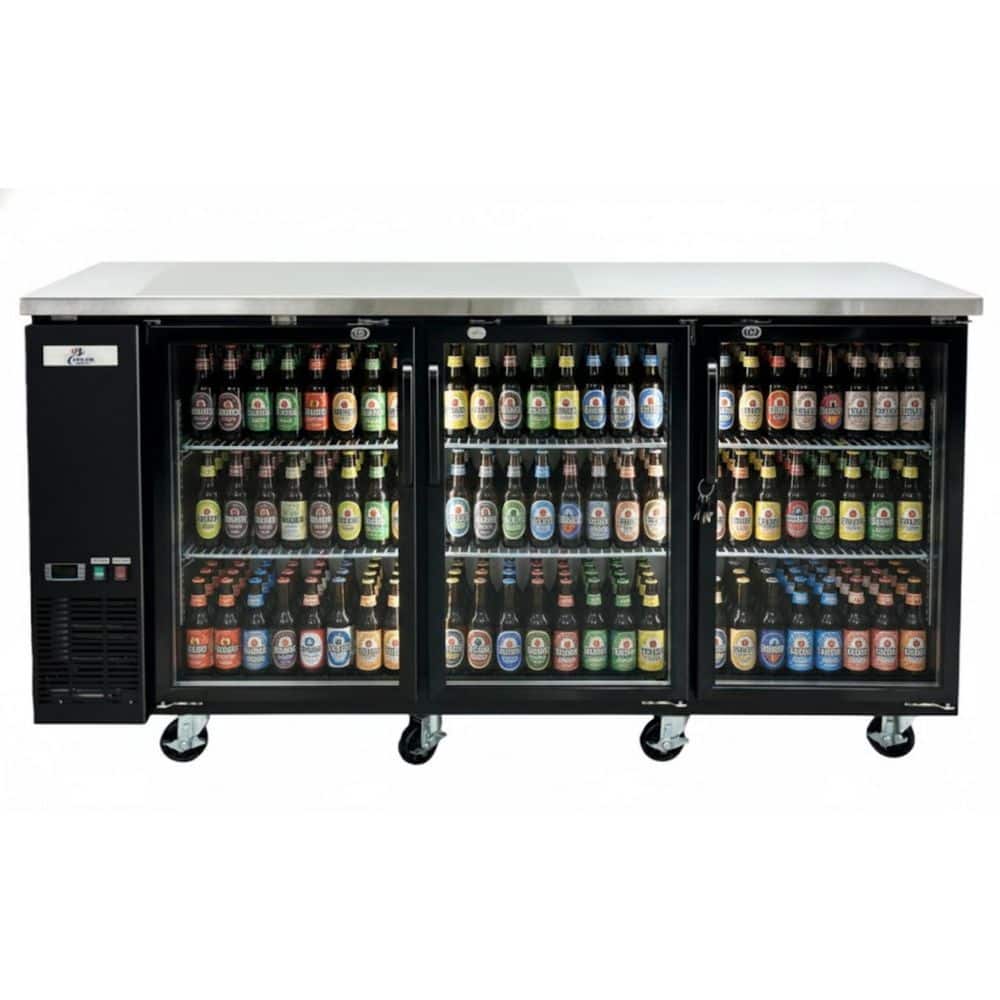72.8 in. W 19.6 cu. ft Commercial Back Bar Refrigerator with Glass Door in Black