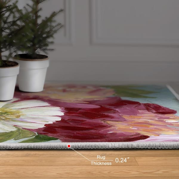 Multi-Colored 5 ft. x 8 ft. Eleanora painterly florals Washable Art Area Rug