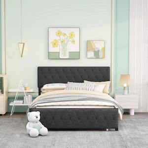 83 in.W Gray Queen Size Upholstered Platform Bed Frame with Big Drawer and Headboard, Queen Metal Bed Frame for Bedroom