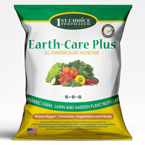 1ST CHOICE FERTILIZER Earth-Care Plus 5-6-6 25 lbs. 2,500 sq. ft. Slow Release Organic All Purpose Plant Nutrition