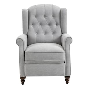 34 in. W Gray Elegant Nailhead Tufted Recliner, Push Back Accent Chair with Rubber Wooden Legs