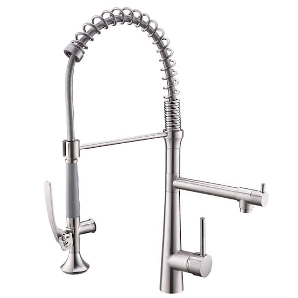 Single Handle Pull Out Sprayer Kitchen Faucet in Brushed Nickel