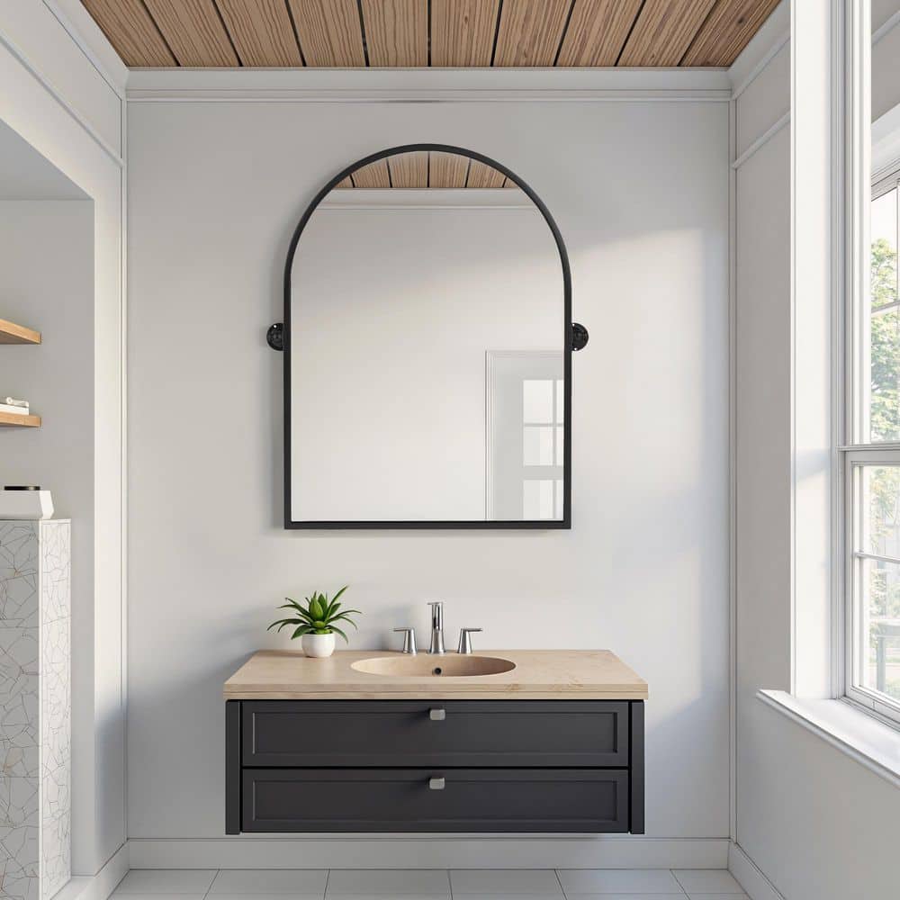 1-Piece Black 23 in. W x 31 in. H Right Angle Arch Hardware Iron Framed Wall Mirror price history on PriceWatchPro