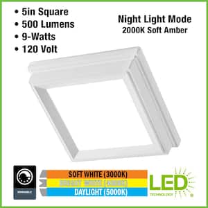 Low Profile 5 in. White Square LED Flush Mount with Night Light Feature J-box Compatible Dimmable 500 Lumens (4-Pack)