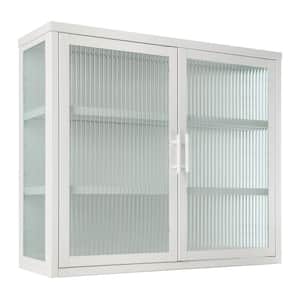 27.6 in. L x 9.1 in W x 23.6 in.H White Vintage Style Double Glass Door Wall Mounted Cabinet  Removable Divider Included