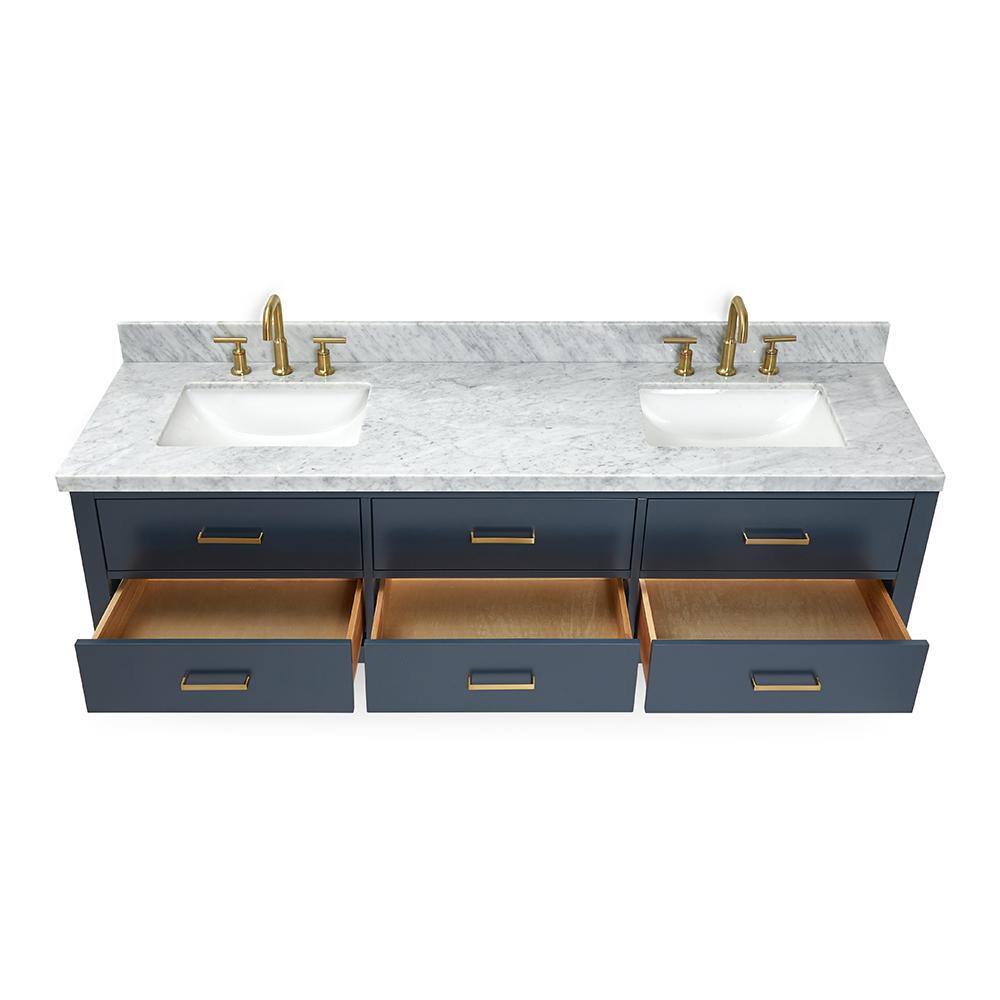 Midnight Blue Wall-Mount Double Vanity with Carrara Marble Top