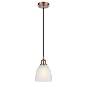 Castile 1-Light Antique Copper Shaded Pendant Light with White Glass Shade