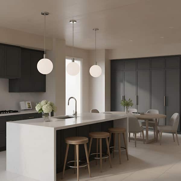 Colewood 10 in. W x 12.5 in. H 1-Light Brushed Nickel Modern Pendant Light with Milk Glass Shade No Bulb Included