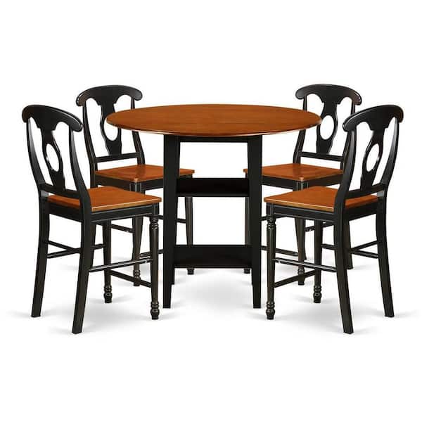 East West Furniture 5-Piece Black and Cherry Finish Solid Wood Top - Round Dining Room Set - Seats 4