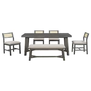 6-Piece Retro Gray Wood Top Dining Room Set Seats 5