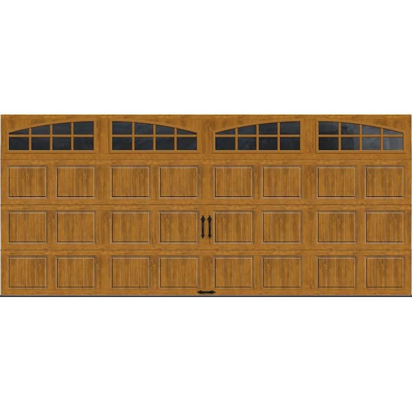 Clopay Gallery Steel Short Panel 16 ft x 7 ft Insulated 6.5 R-Value Wood Look Medium Garage Door with Arch Windows