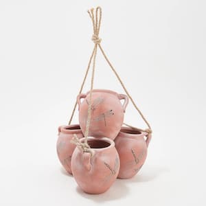 10 in. Terra Cotta Ceramic Hanging Basket 4 Pot Planter