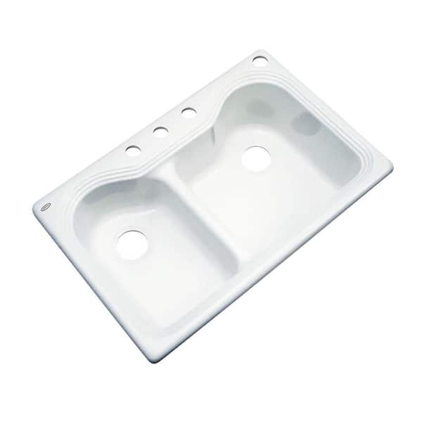 Thermocast Breckenridge Dual Mount Acrylic 33 in. 4-Hole Double Bowl Kitchen Sink in Soft White