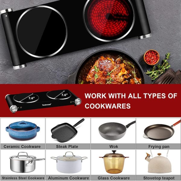 Portable 2-Burner 7.6 in. Black Infrared Ceramic Electric Stove 1800-Watt Electric Dual Hot Plate