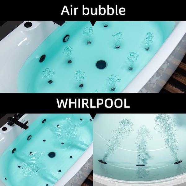 72 in. x 35 in. Acrylic Whirlpool and Air with Inline Heater Bathtub, Tub Filler, Drain and Overflow Included in White