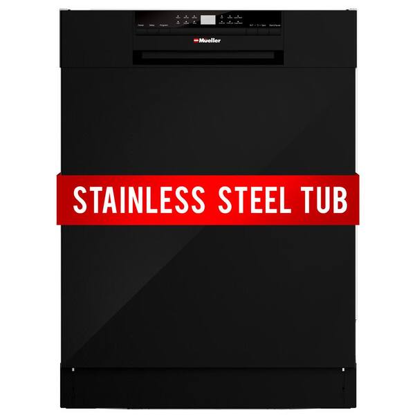 MUELLER 24 in. Black Stainless Steel Front Control Digital Built-In Dishwasher with 3-Stage Filtration, 6 Smart Wash Programs