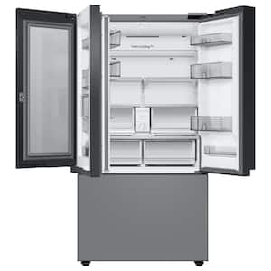 Bespoke 24 cu. ft. 3-Door French Door Smart Refrigerator with Family Hub in White Glass/Matt Grey Glass, Counter Depth