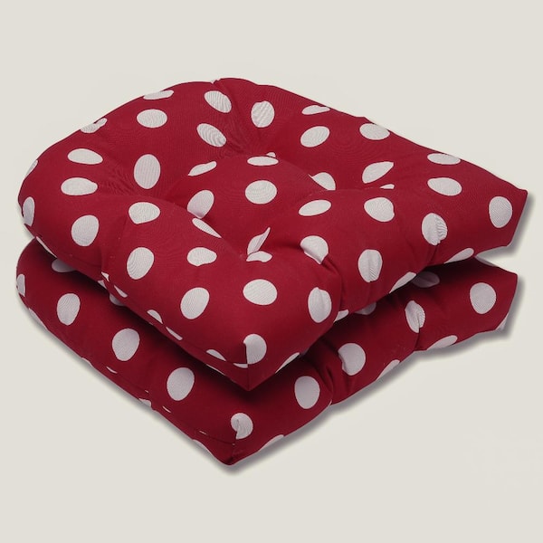Pillow Perfect 19 in. x 19 in. Outdoor Dining Chair Cushion in Red/White (Set of 2)