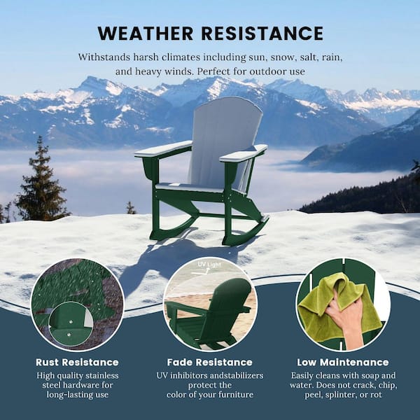 Laguna 2-Pack Fade Resistant Outdoor Patio HDPE Poly Plastic Classic Adirondack Porch Rocking Chairs in Dark Green