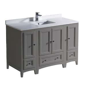 Oxford 48 in. Traditional Bathroom Vanity in Gray with Quartz Stone Vanity Top in White with White Basin