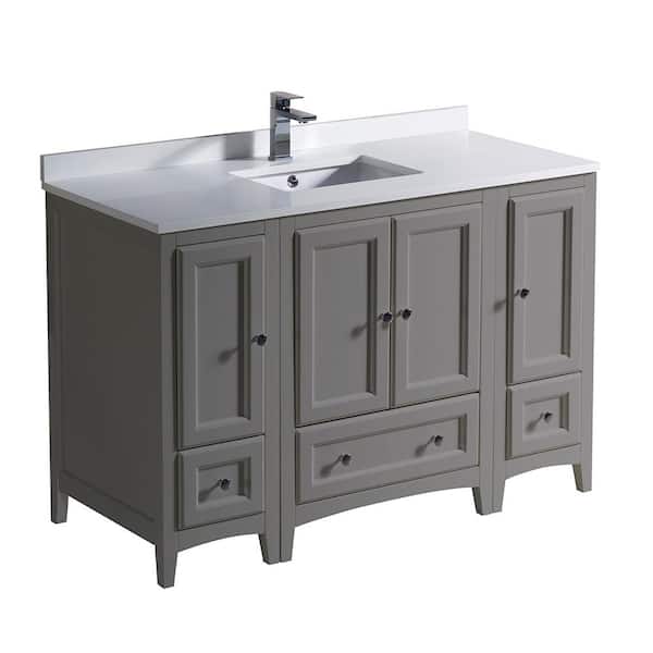 Fresca Oxford 48 in. Traditional Bathroom Vanity in Gray with Quartz Stone Vanity Top in White with White Basin