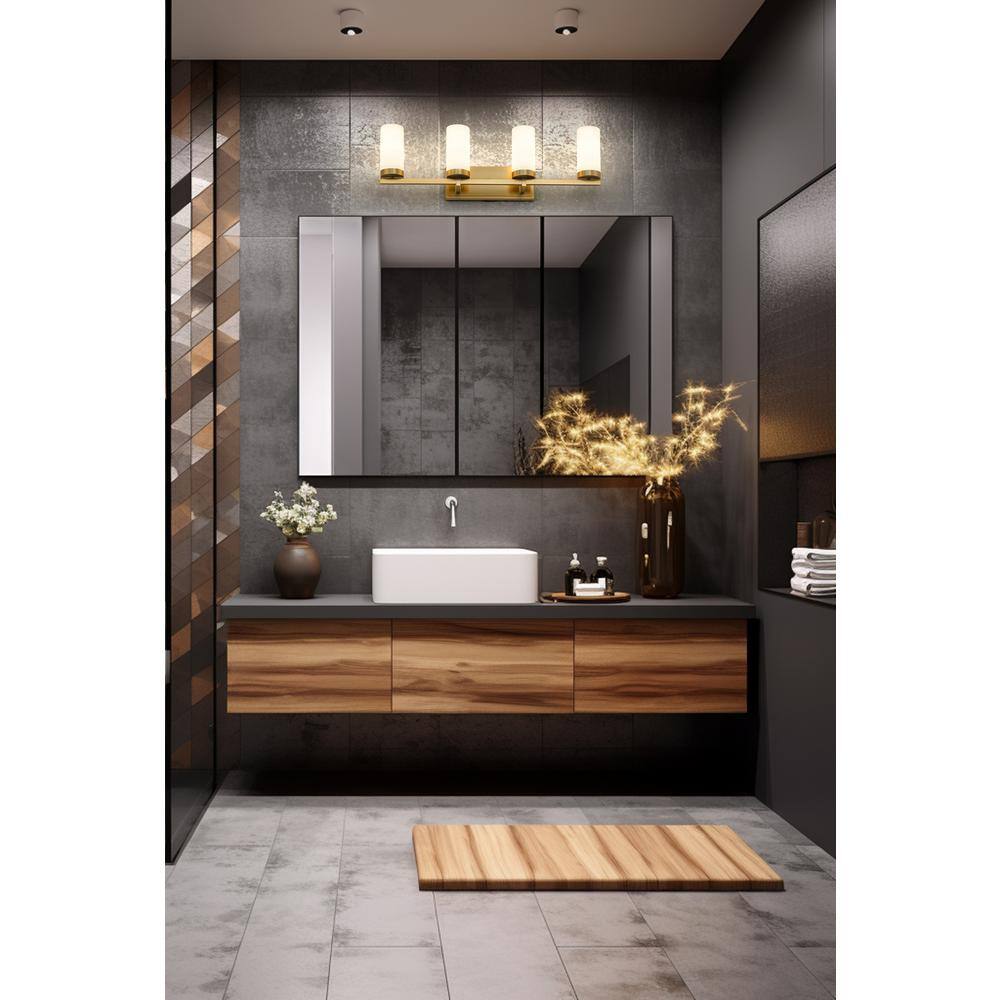Modern Gold Vanity Light with Frosted White Glass Shades