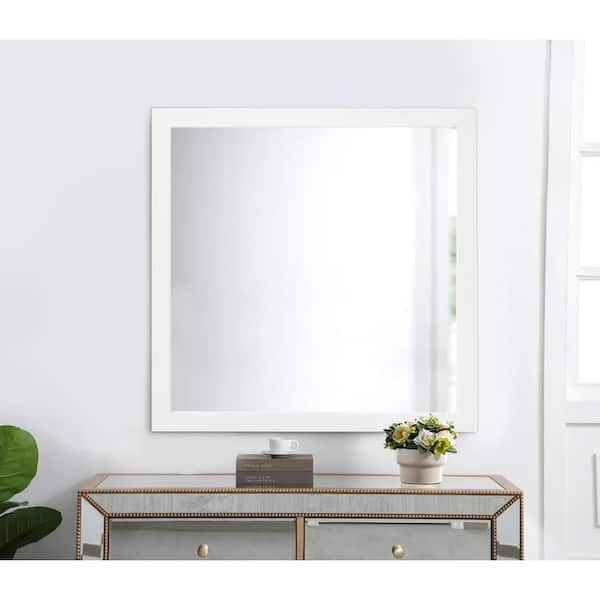 Modern 1 in. W x 40 in. H White Sleek Square Wood Frame Wall Mirror