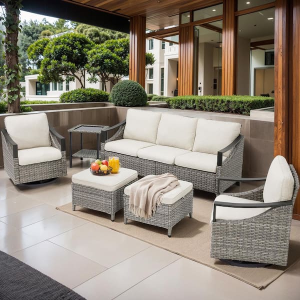 Buenaola Nyajiah 6-Piece Wicker Patio Conversation Set with Beige Cushions