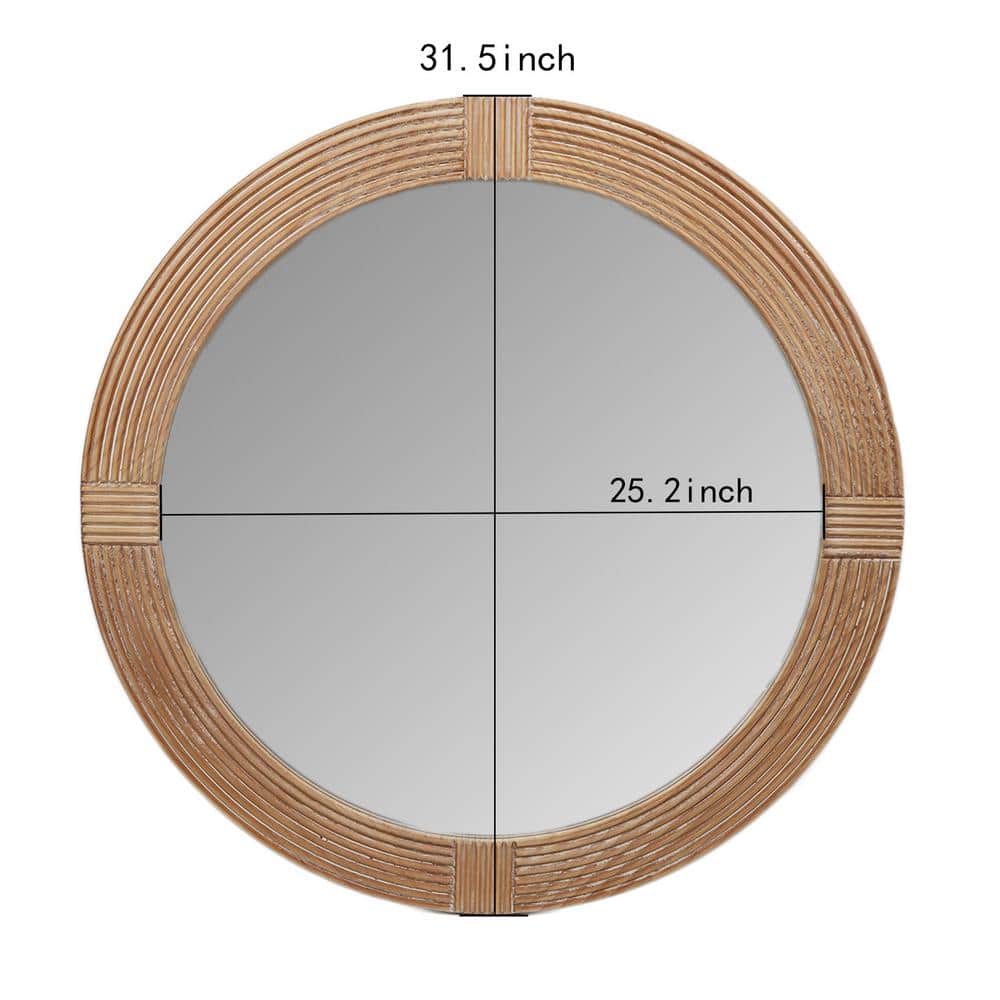 31.5" Round Natural Wood Framed Decorative Mirror