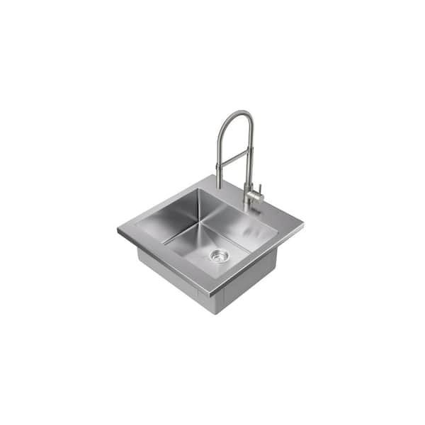 NewAge Products Brushed Nickel Stainless Steel 24 in. Single Bowl Drop-In Standard Kitchen Sink with Flex Pull Down Faucet