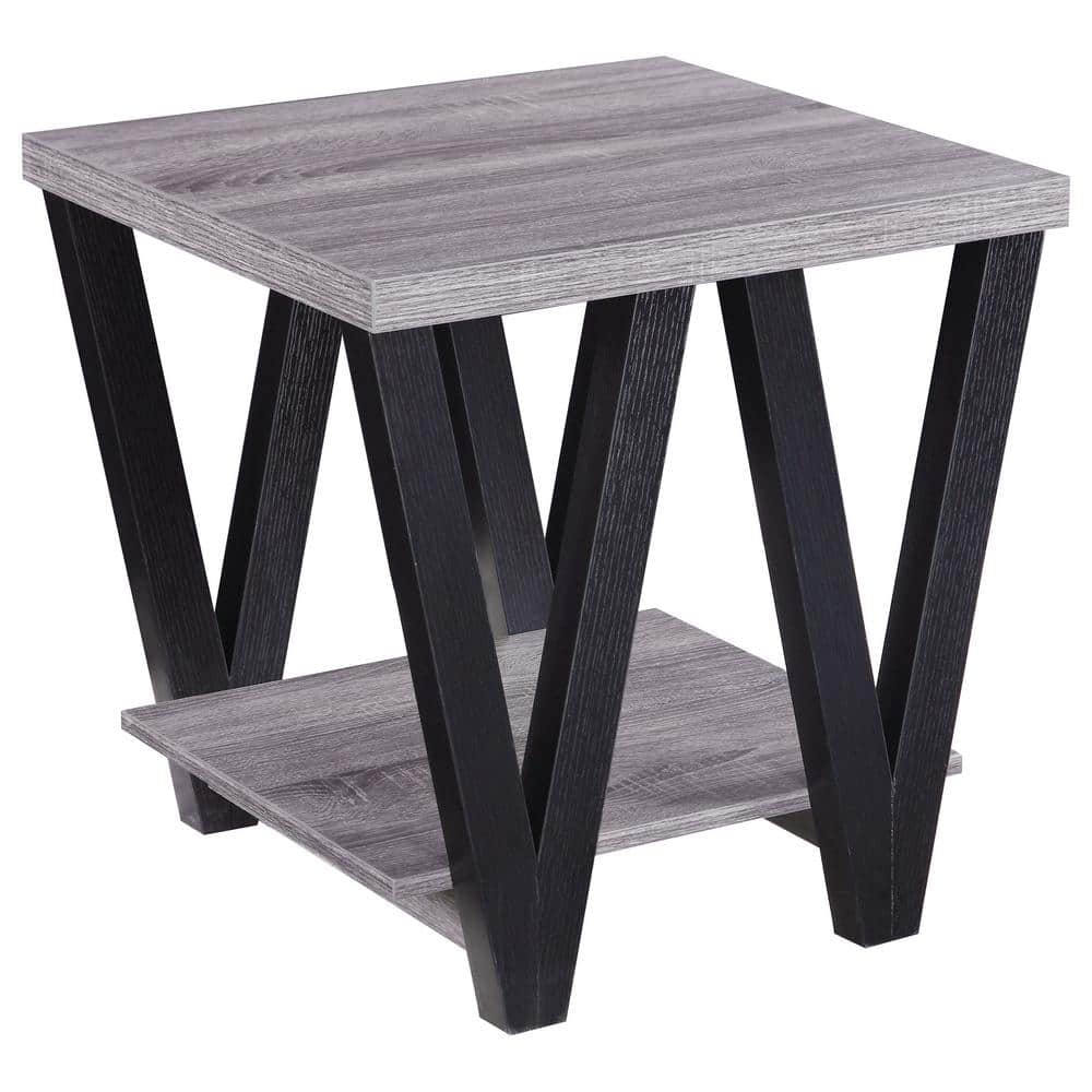 Transitional Black and Gray Wood Rectangular End Table
