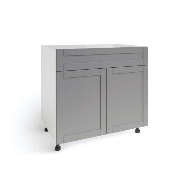 NewAge Products Home Kitchen Gray Particle Board Shaker 2-Door and 1-Drawer Base Cabinet with Full Extn. Drawer (36 in. W x 24.8 in. D)