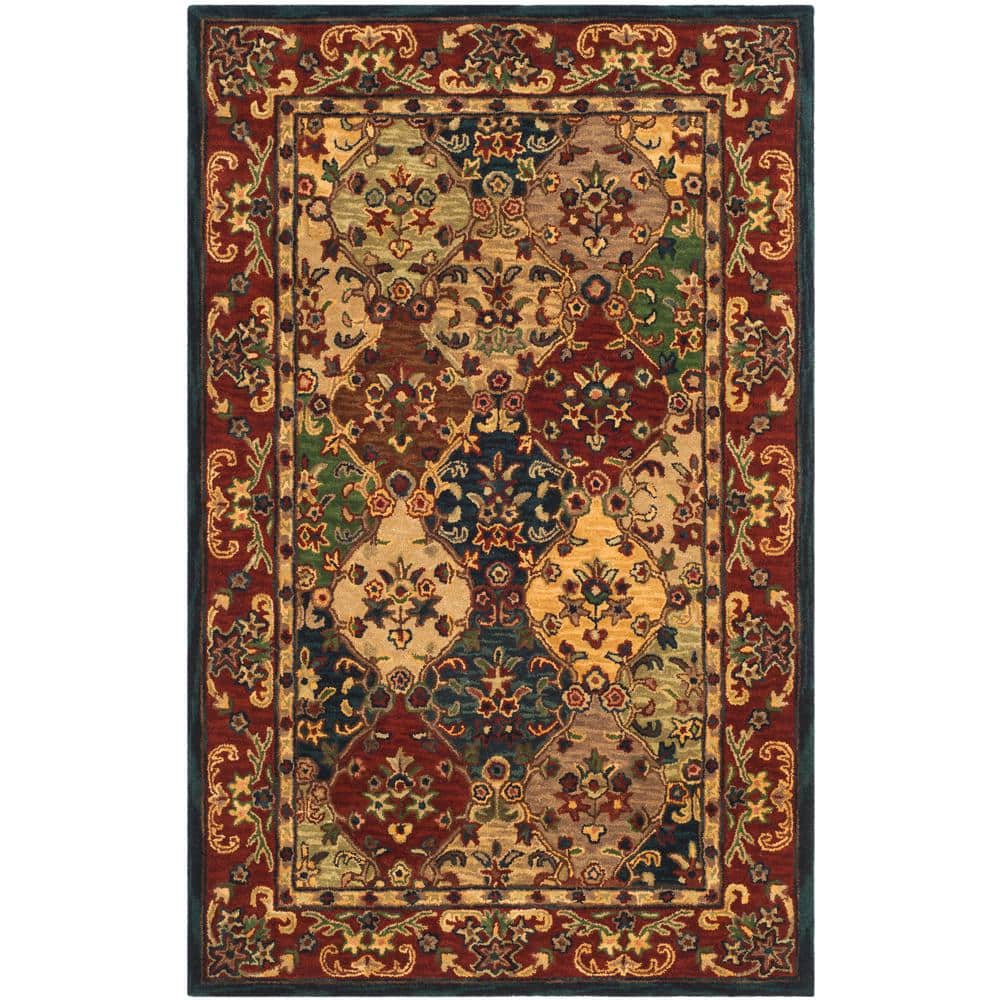 Beige & Burgundy Hand-Tufted Wool Rectangular Area Rug, 4' x 6'