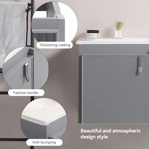 24.01 in. W x 16 in. H x 18 in. D Aluminium Wall Mount Bathroom Vanity with Intergrated sink, Soft Close Cabinet Door