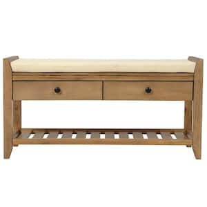 Storage Bench, Shoe Rack with Cushioned Seat and Drawers (39 in. W x 14 in. D x 19.80 in. H), Old Pine