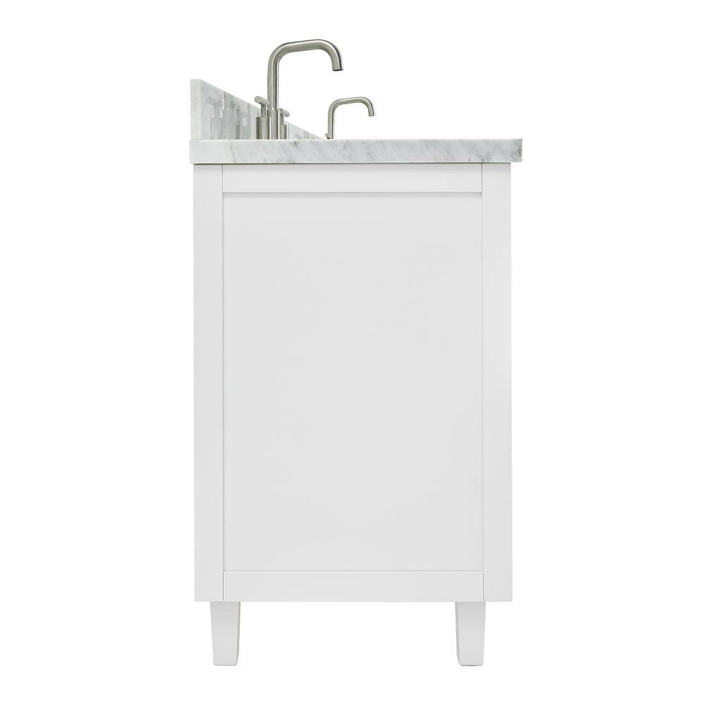 White Double Sink Freestanding Vanity with Carrara Marble Top