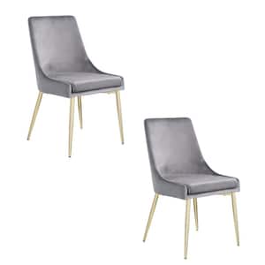 Mid-century Gray Velvet Upholstered Dining Chair with Sturdy Metal Legs (Set of 2)
