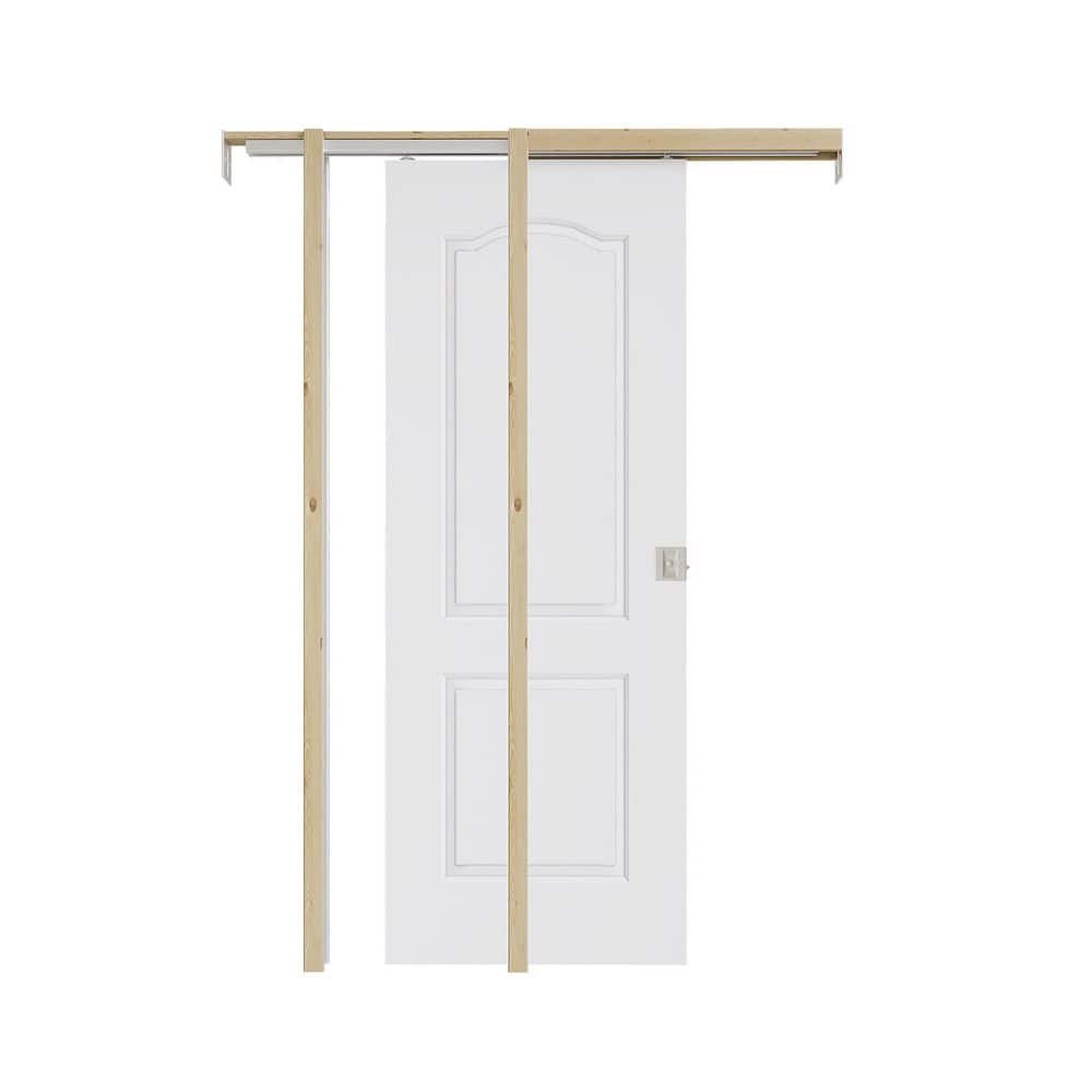 30 in. x 80 in. White Primed Arch 2-Panel Molded Wood Pocket Door w/ Frame + Hardware (Soft Close and Silver Lock Incl) price history on PriceWatchPro