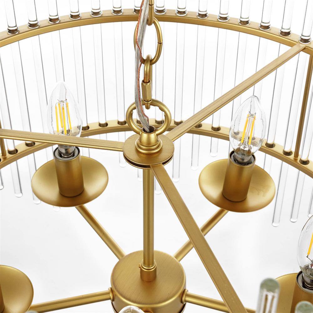 Gold and Crystal 5-Light Drum Chandelier with Glass Rods