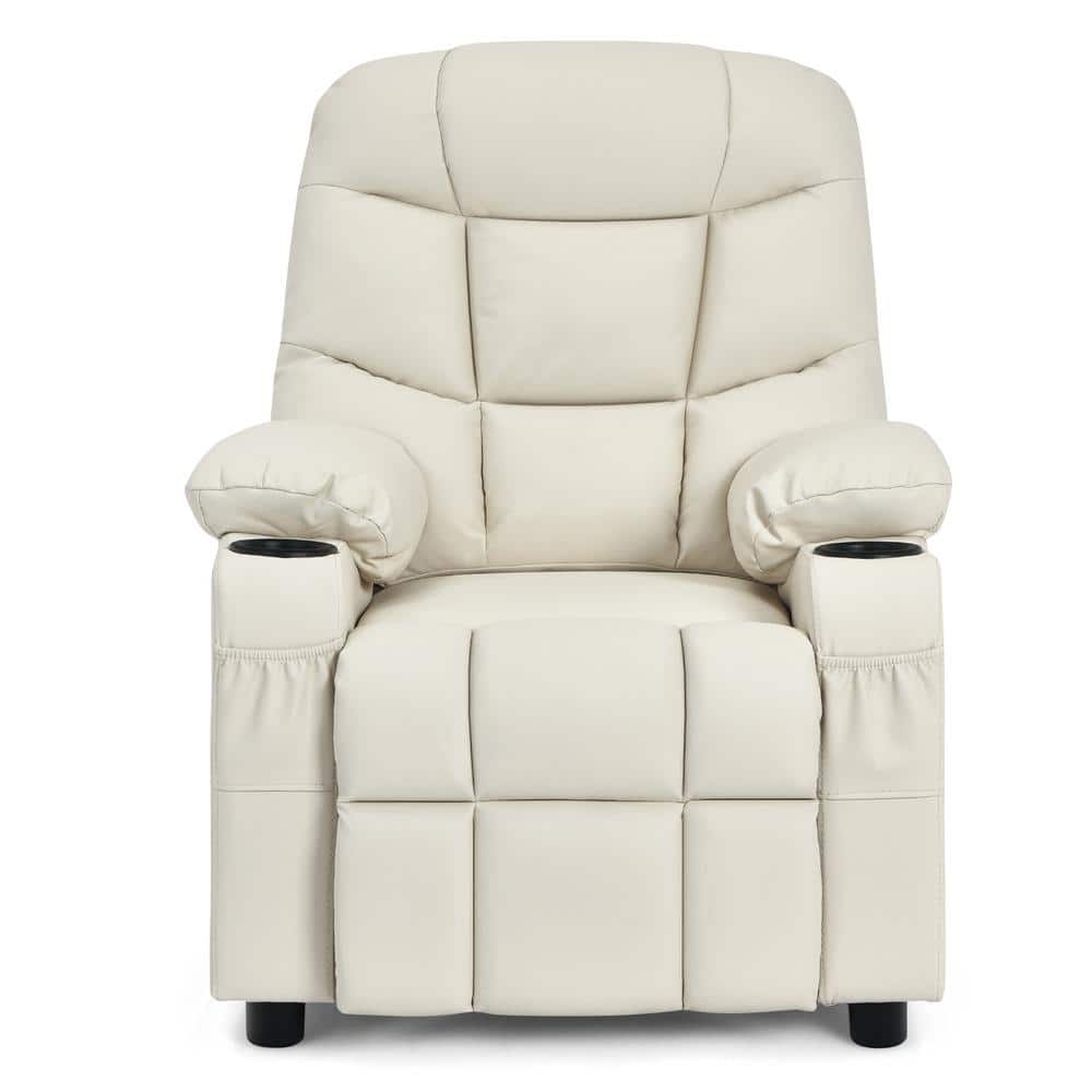 Costway Kids Youth Gaming Sofa Recliner w/Headrest & Footrest PU Leather  White