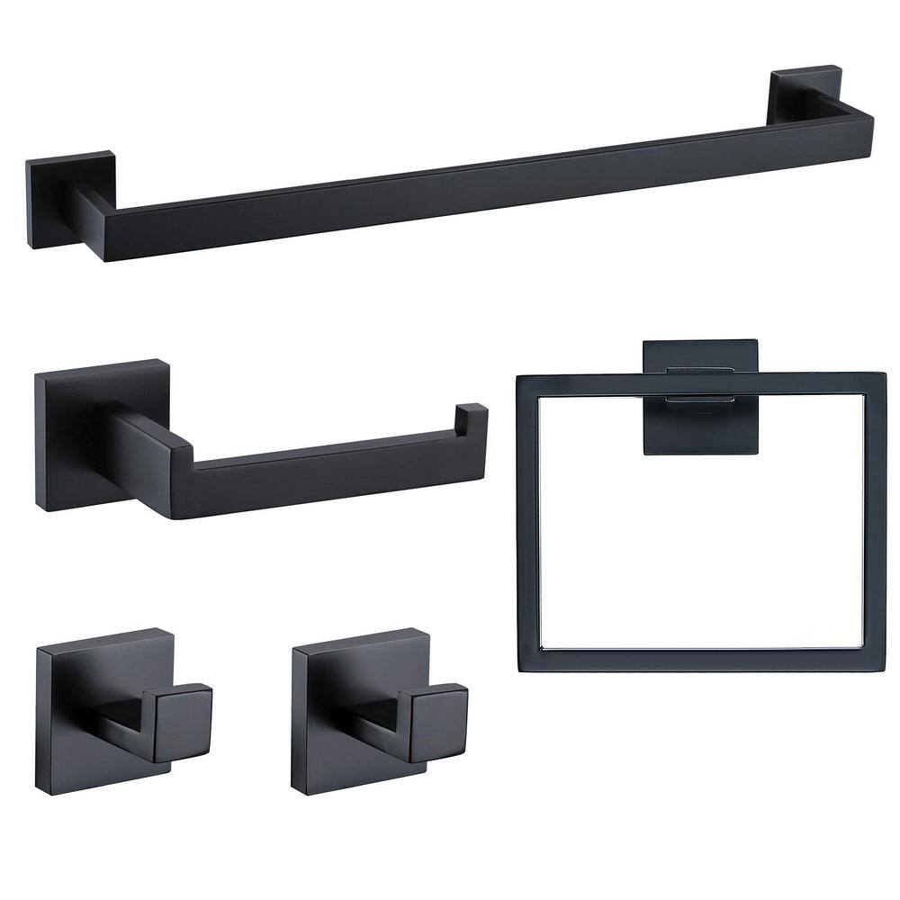 5-Piece Stainless Steel Bath Hardware Set with Toilet Paper Holder, Towel H