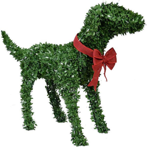Fraser Hill Farm 28 in. Christmas Boxwood Pup Topiary Statue