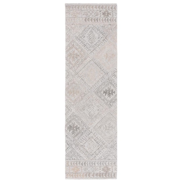 SAFAVIEH Abstract Gray/Beige 2 ft. x 8 ft. Border Diamond Runner Rug