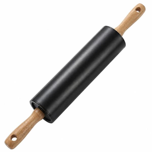 Stainless Steel Non-Stick Rolling Pin with Wooden Handle for Baking Pastries Bread and Pizza 17.32 Inch