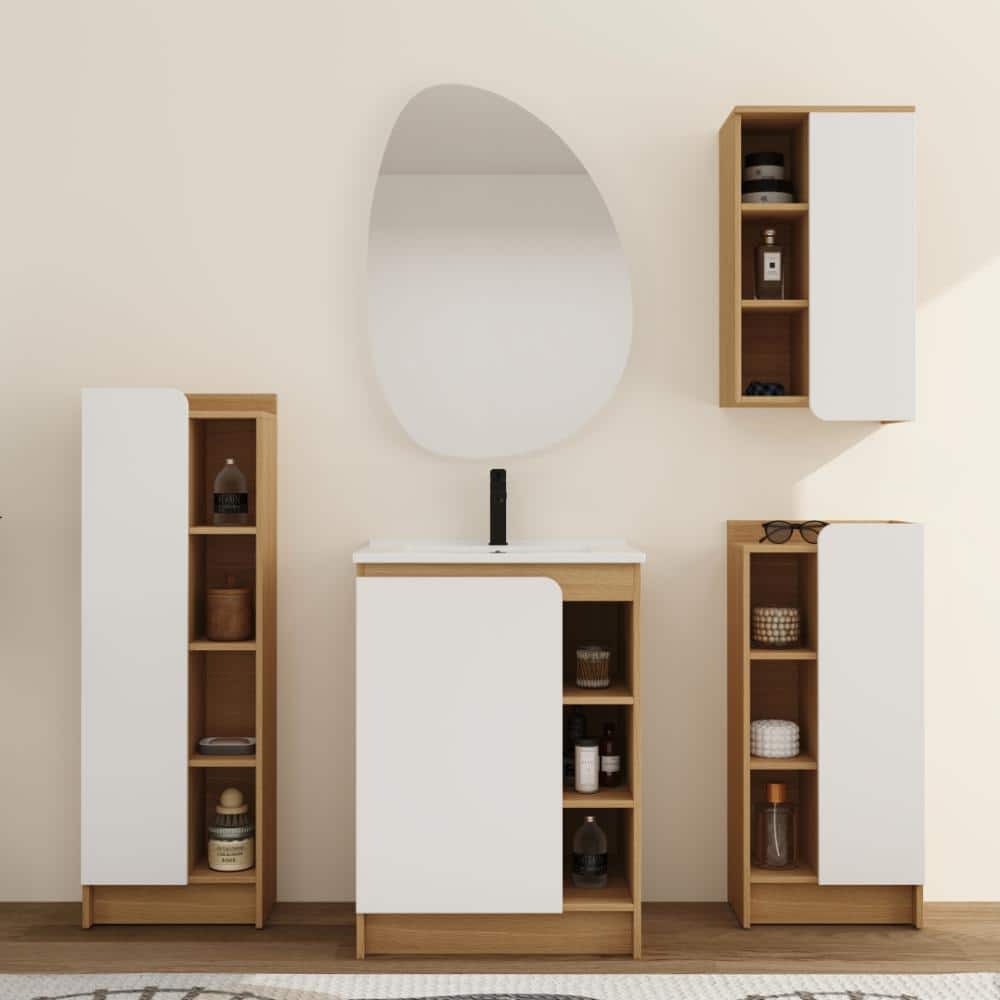 24 in. W x 18.30 in. D x 33.70 in. H Freestanding Bath Vanity in Light Oak with White Ceramic Vanity Top price history on PriceWatchPro