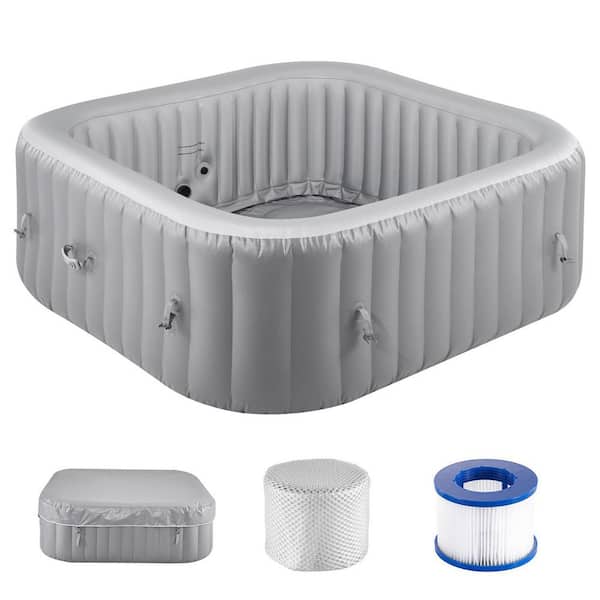 Inflatable Hot Tub, 4-6 Person Capacity, 72. 8 x 26 in. Square Portable Outdoor Spa 130 Relaxing Jets Filter Cover, Mat